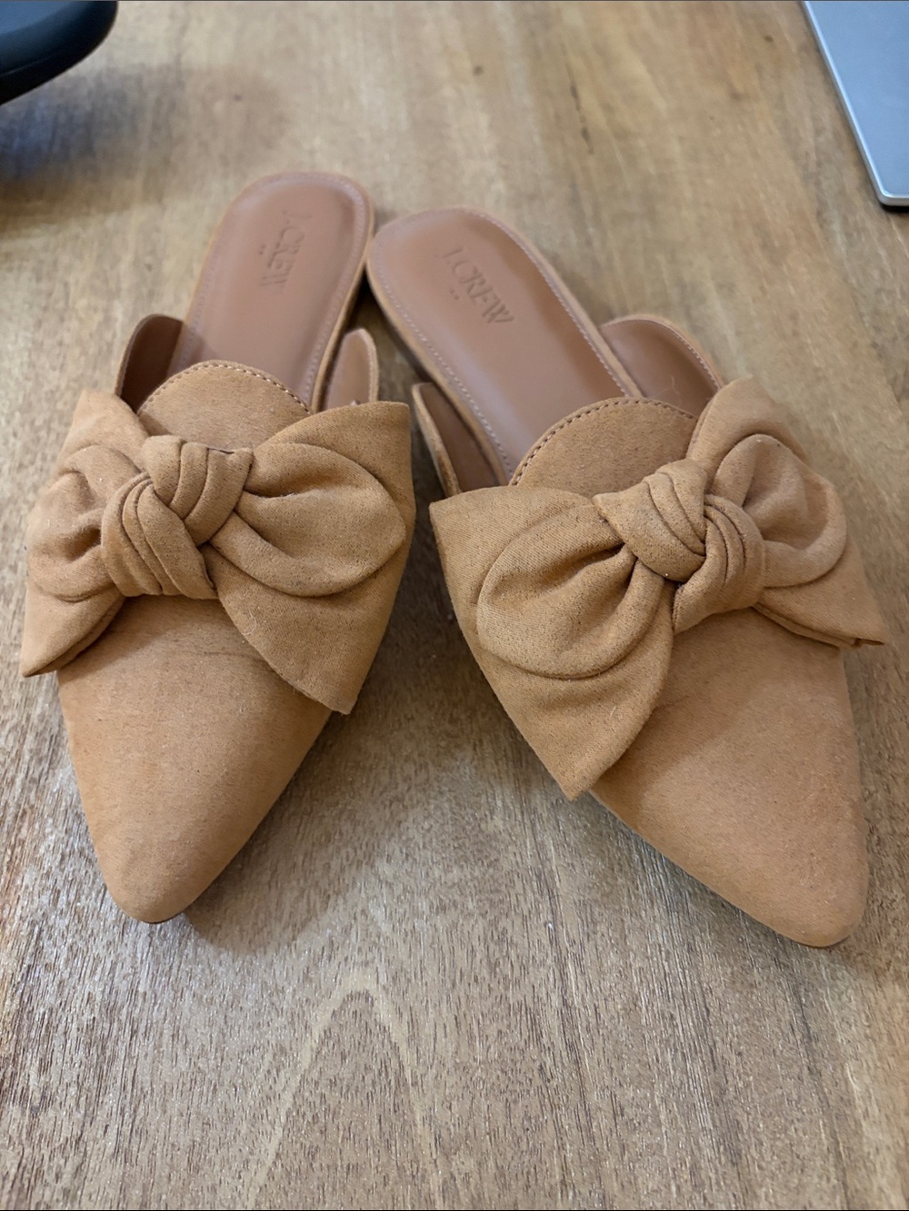 J. Crew Tan Suede Knot-Front Pointed Flats/Mules